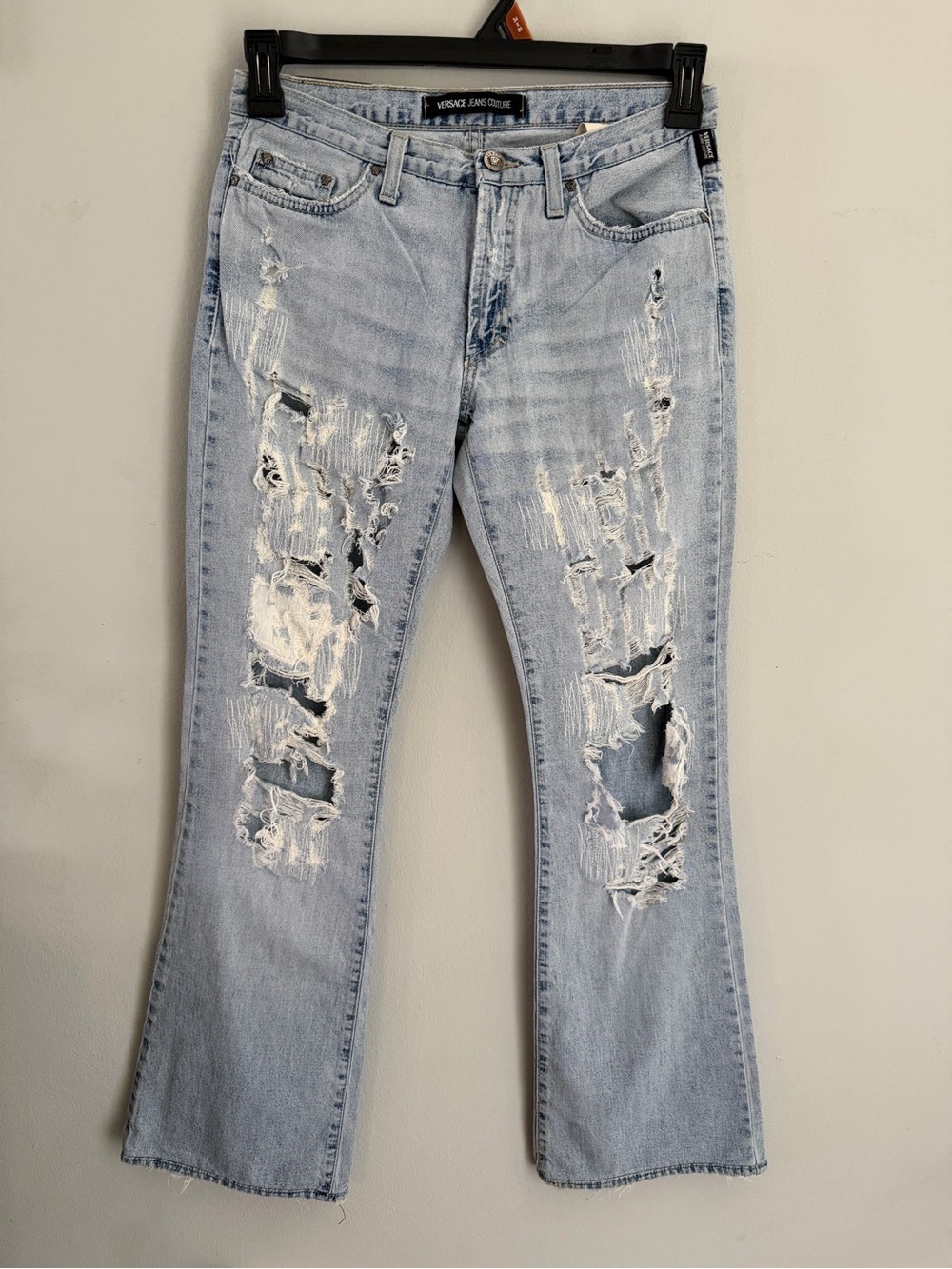 Versace Jeans Couture Women’s Bootcut Destroyed Light Wash 26 Made In Italy